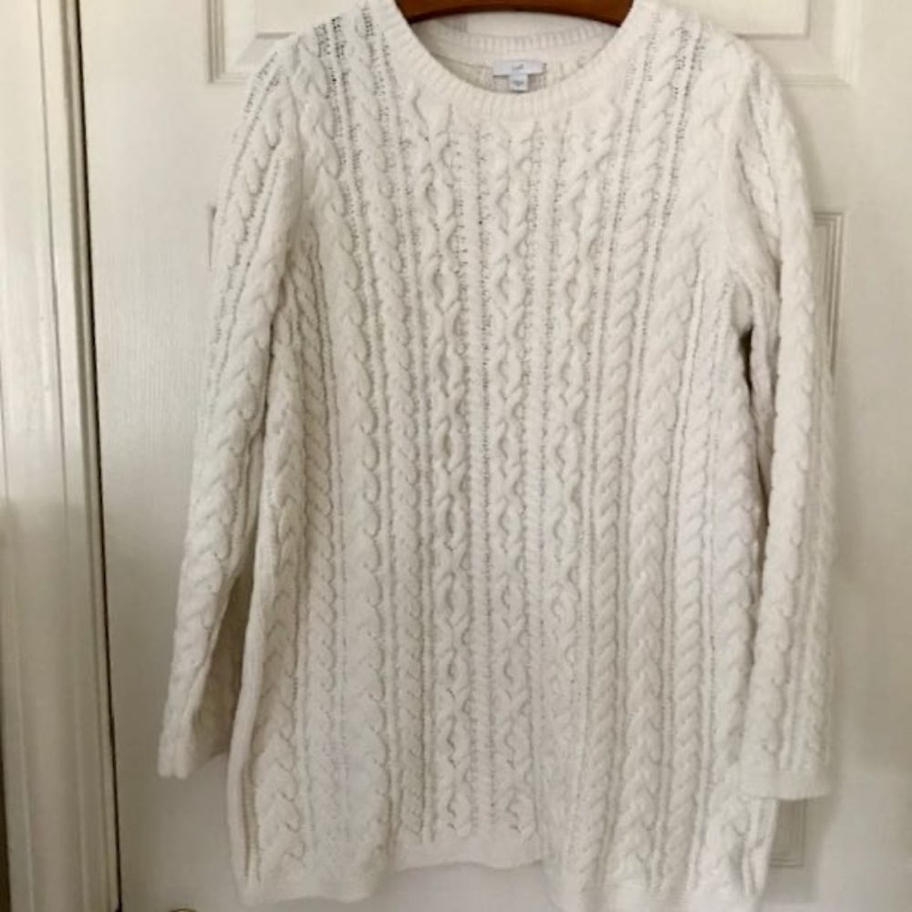 J. Jill Cable Knit Ivory Chenille Pullover Sweater Size M